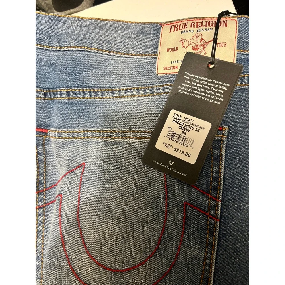 True Religion Rocco Relaxed Men's Jeans Blue‎ Wash Moto Style sexy 36 Fit 38/32